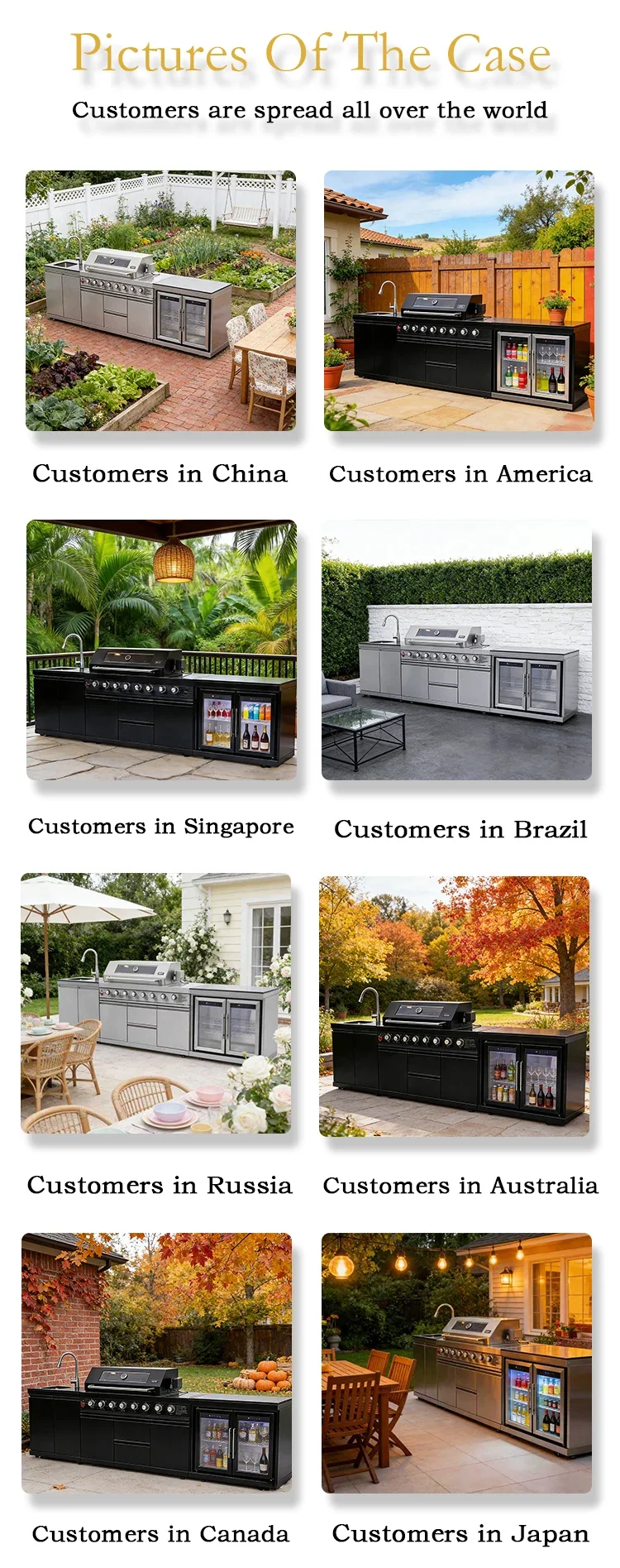 Stainless Steel Outdoor Kitchen With BBQ And Fridge With Grill Cooktop Sink Fridge Rolling Movable On Wheels For Backyard Patio