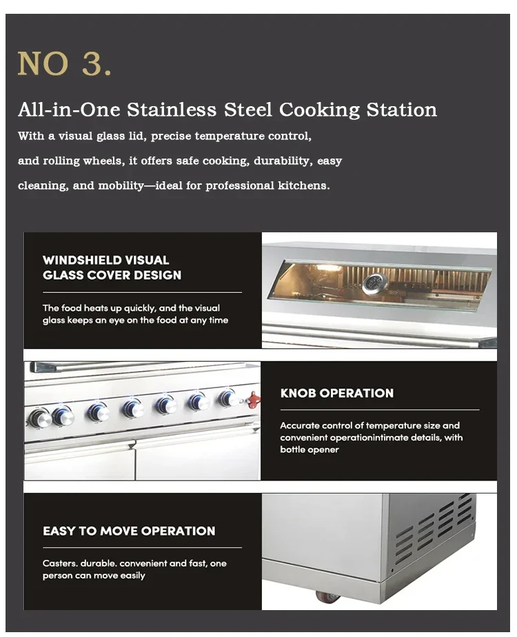 Stainless Steel Outdoor Kitchen With BBQ And Fridge With Grill Cooktop Sink Fridge Rolling Movable On Wheels For Backyard Patio
