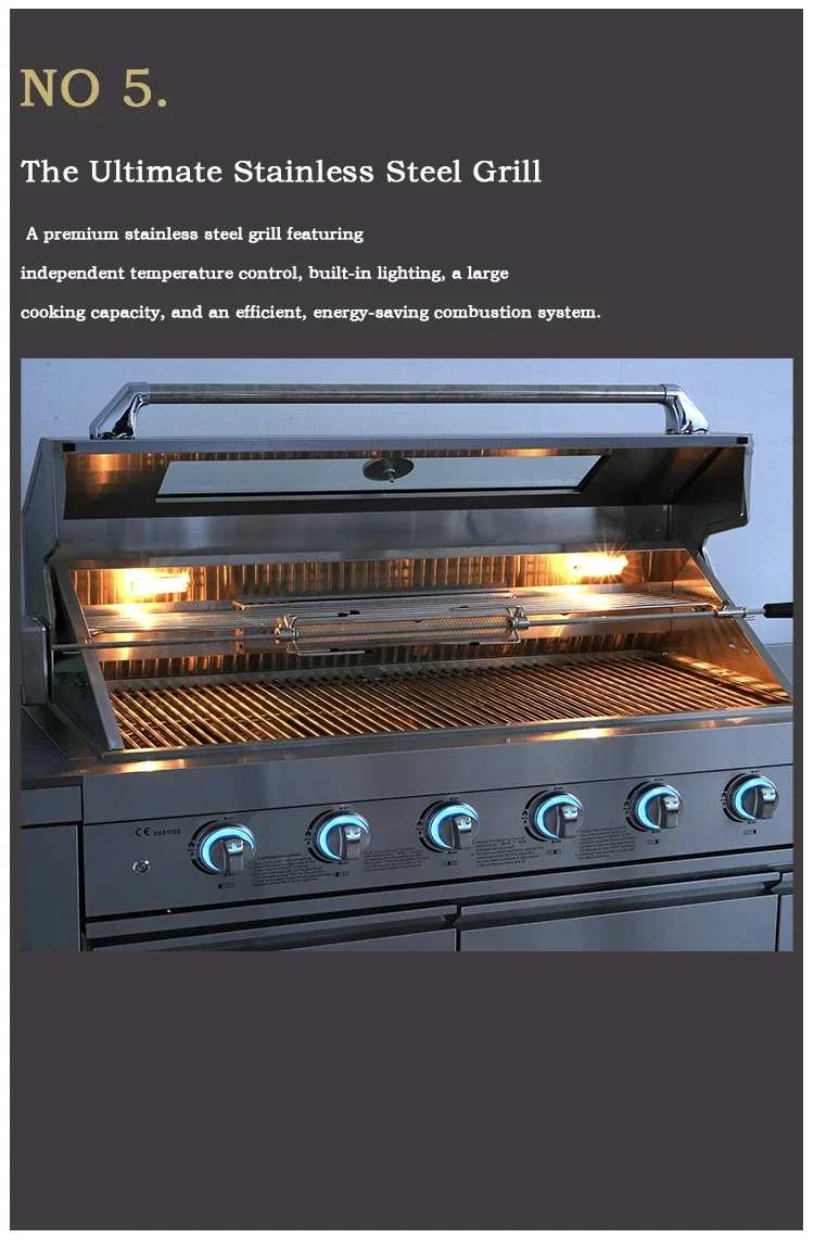 Stainless Steel Outdoor Kitchen With BBQ And Fridge With Grill Cooktop Sink Fridge Rolling Movable On Wheels For Backyard Patio
