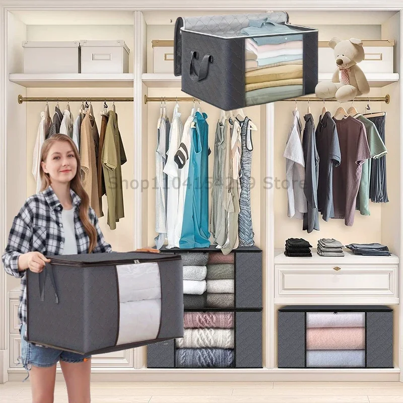 Closet Organizers and Storages Clothes Storage Bag Blanket Storage Foldable Storages Bin Sturdy Sewn By 3 Layers Fabrics