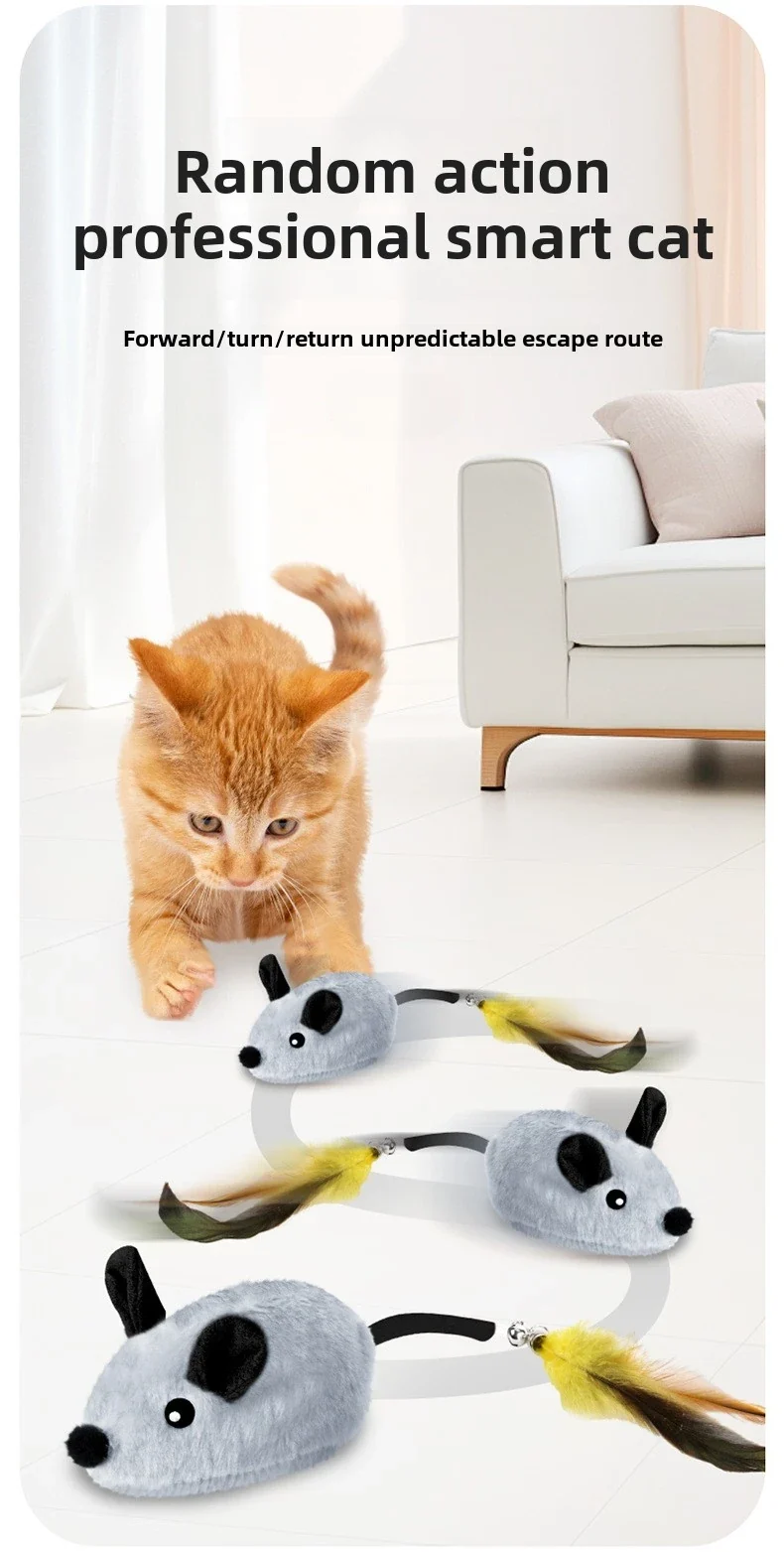 Automatic Sensing Moving Mouse Interactive Cat Toys Electronic Remote Squeaky Cat Toy For Kitten USB Rechargeable Pet Plush Toy