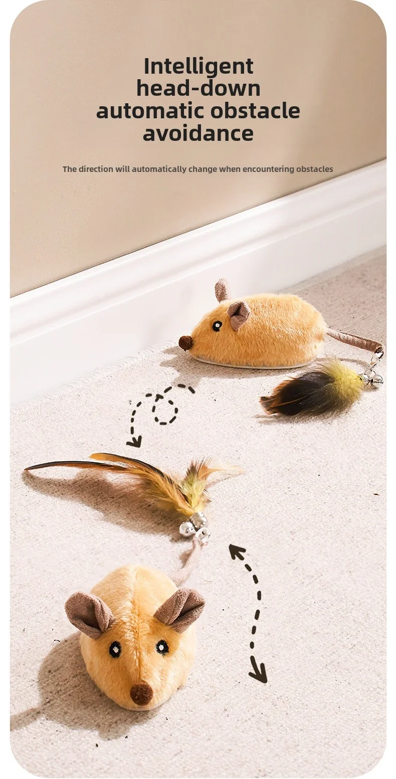 Automatic Sensing Moving Mouse Interactive Cat Toys Electronic Remote Squeaky Cat Toy For Kitten USB Rechargeable Pet Plush Toy