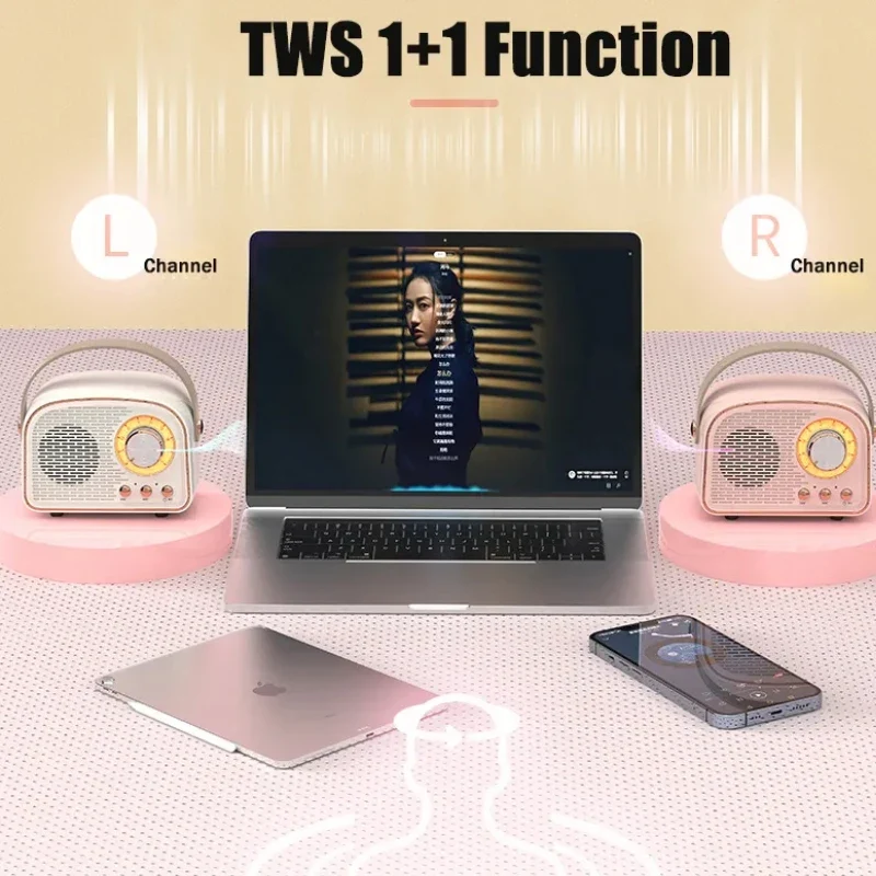 Retro Bluetooth-compatible Speaker Cute Mini Speaker with FM Radio Wireless Speaker with TWS Music Player Hifi Stereo TF USB