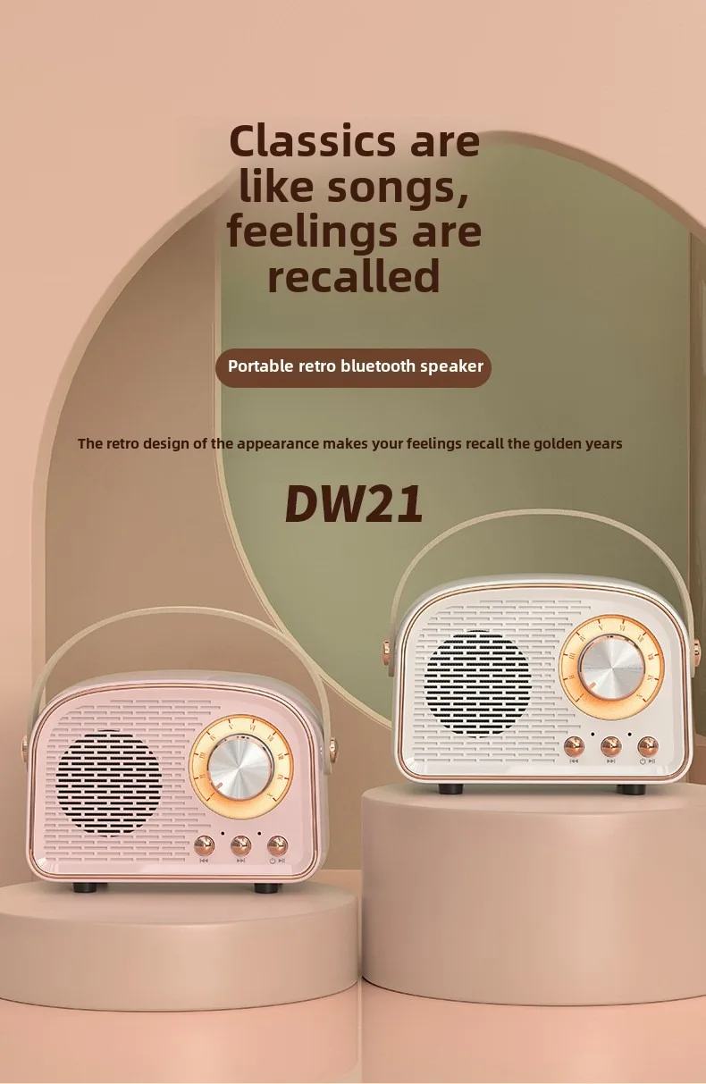 Retro Bluetooth-compatible Speaker Cute Mini Speaker with FM Radio Wireless Speaker with TWS Music Player Hifi Stereo TF USB