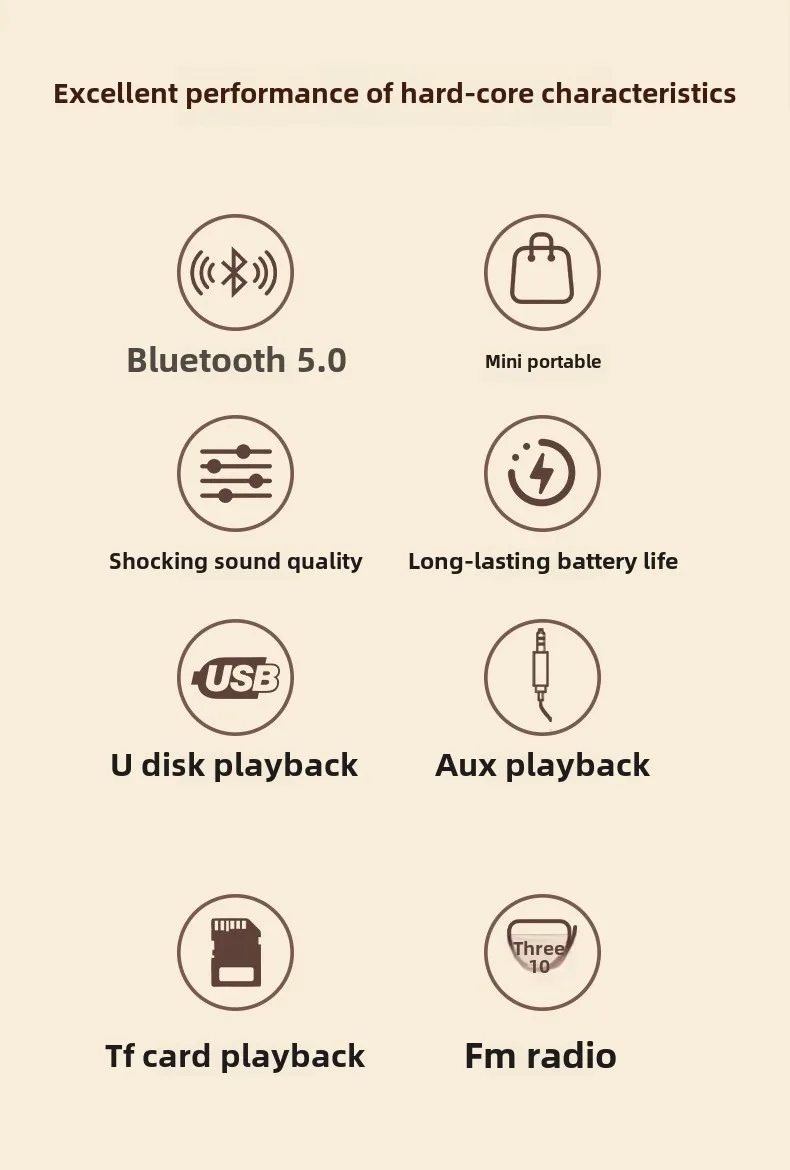 Retro Bluetooth-compatible Speaker Cute Mini Speaker with FM Radio Wireless Speaker with TWS Music Player Hifi Stereo TF USB
