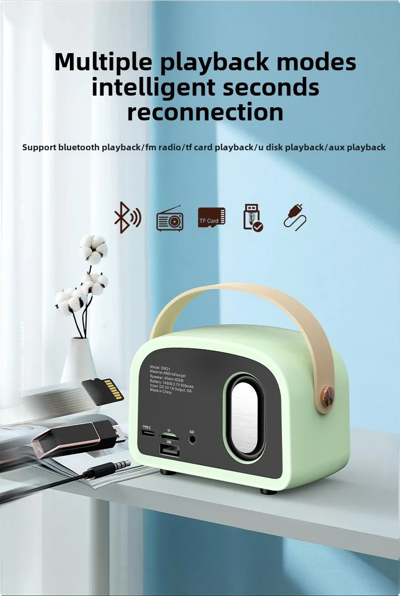 Retro Bluetooth-compatible Speaker Cute Mini Speaker with FM Radio Wireless Speaker with TWS Music Player Hifi Stereo TF USB