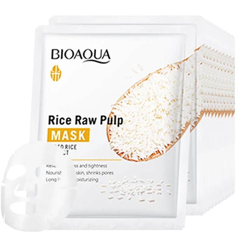 10pcs BIOAQUA Rice Raw Pulp Facial Masks skincare Moisturizing Firming Hydrating Face Mask Sheets Mask Korean Skin Care
