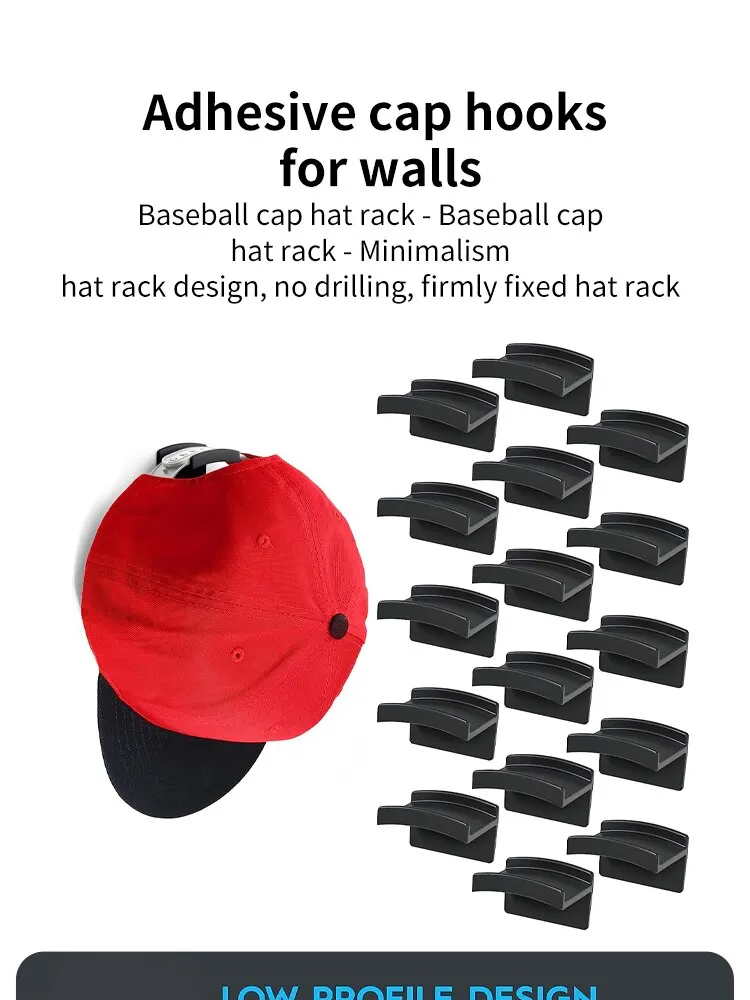 5 10pcs New Baseball Hat Hook Hat Sticking Hook Traceless Hook Black Minimalist Design Hat Rack Simple Earphone Necklace Storage