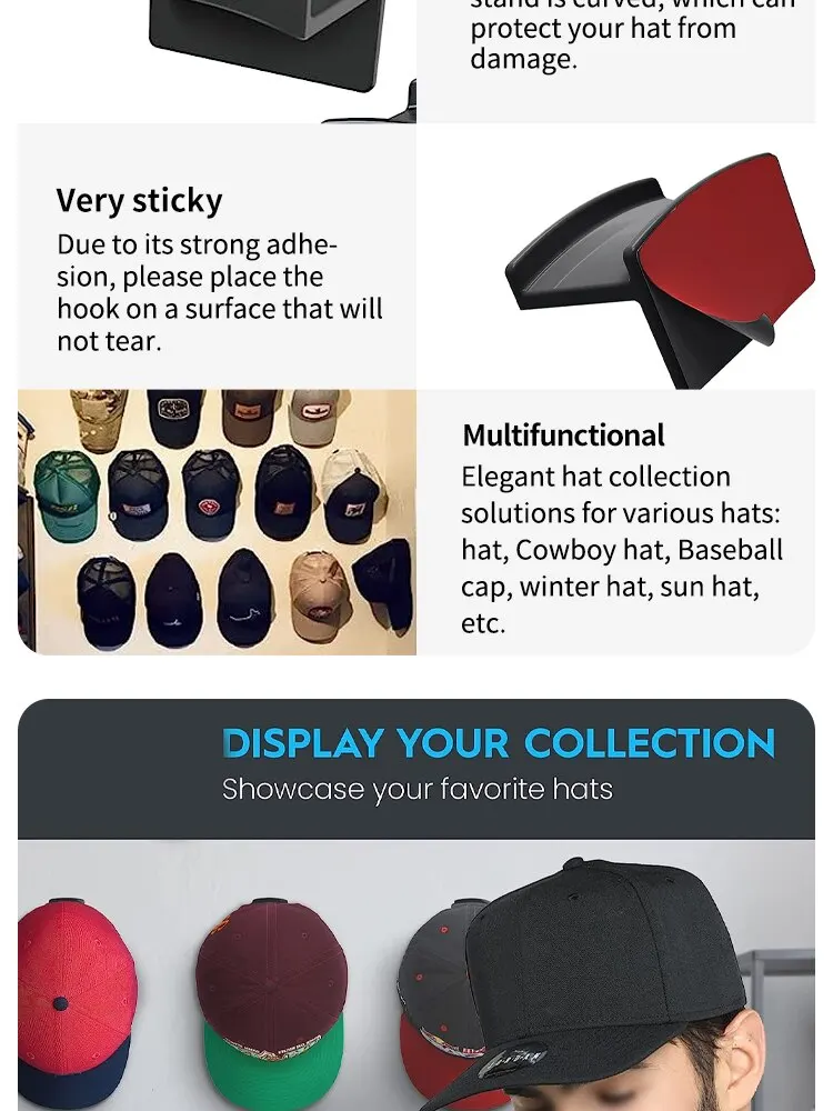 5 10pcs New Baseball Hat Hook Hat Sticking Hook Traceless Hook Black Minimalist Design Hat Rack Simple Earphone Necklace Storage