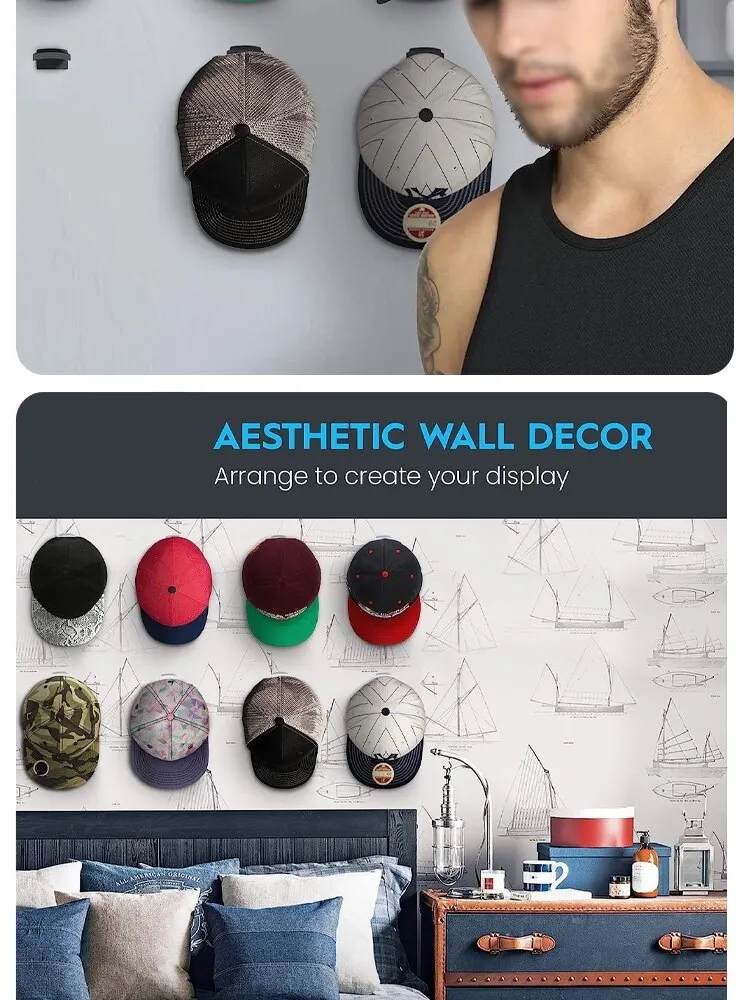 5 10pcs New Baseball Hat Hook Hat Sticking Hook Traceless Hook Black Minimalist Design Hat Rack Simple Earphone Necklace Storage