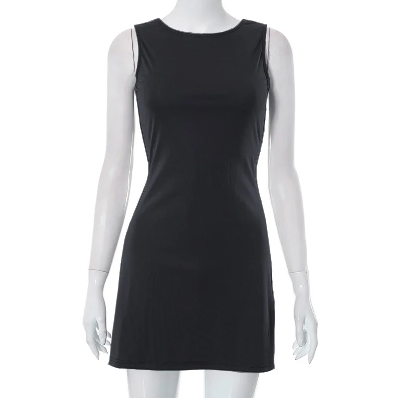 Woman Dress Sleeveless Knit Slim A-Line Female O-Neck Seveless Mini Dresses Sheath 2024 Summer Clothing Streetwear Y2K Qtraf2411