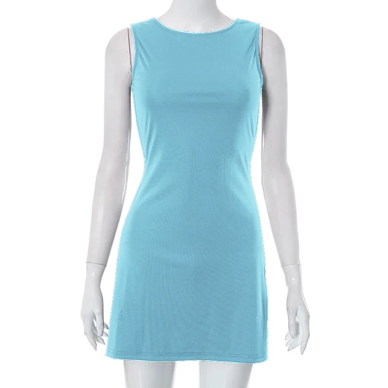 Woman Dress Sleeveless Knit Slim A-Line Female O-Neck Seveless Mini Dresses Sheath 2024 Summer Clothing Streetwear Y2K Qtraf2411