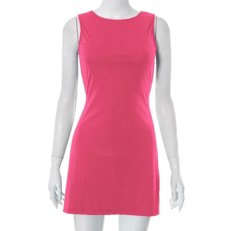 Woman Dress Sleeveless Knit Slim A-Line Female O-Neck Seveless Mini Dresses Sheath 2024 Summer Clothing Streetwear Y2K Qtraf2411
