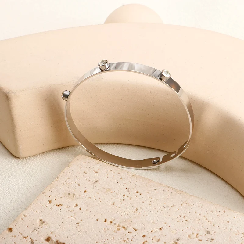 Fashion Simple Stainless Steel 3 Crystal Bracelet Bangle