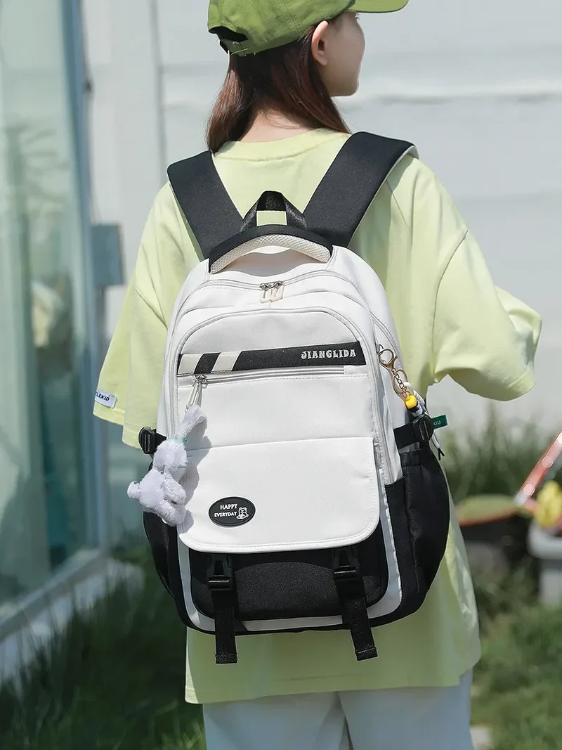 Junior High School College Girls' Large Capacity Backpack Grade 3-6 Elementary Students' High Quality Waterproof Striped