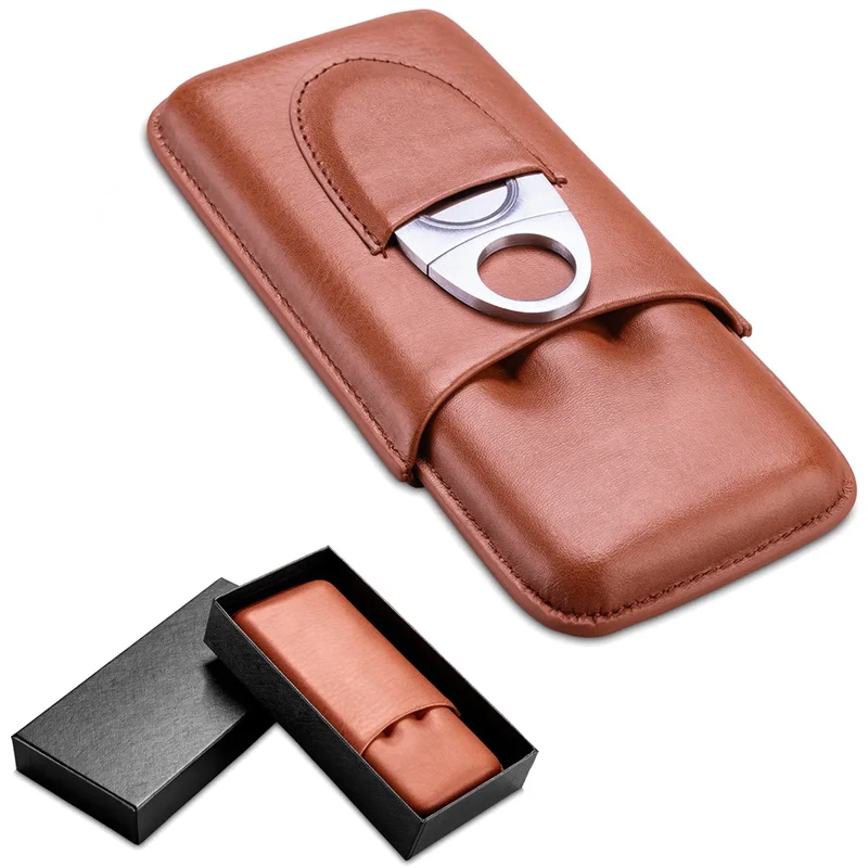 3 Tube Humidor Box Holder With Cigar Cutter Leather Gadgets Travel Portable Cedar Wood Cigar Case