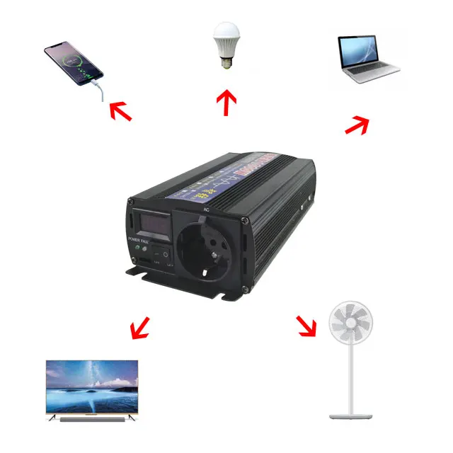 EX-factory Price 1000w UPS Power Inverter 12v 24v to 220v with Charger for Solar Use