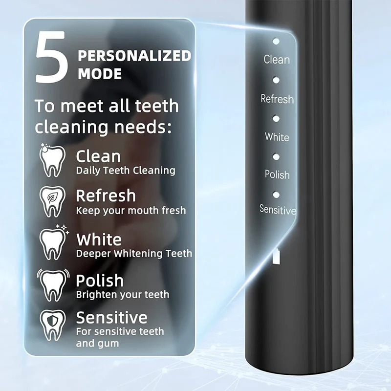 Ipx7 Adult Timer Oral Cleaning Whitening Teeth Brush Soft Bristle Sonic Electric Toothbrush