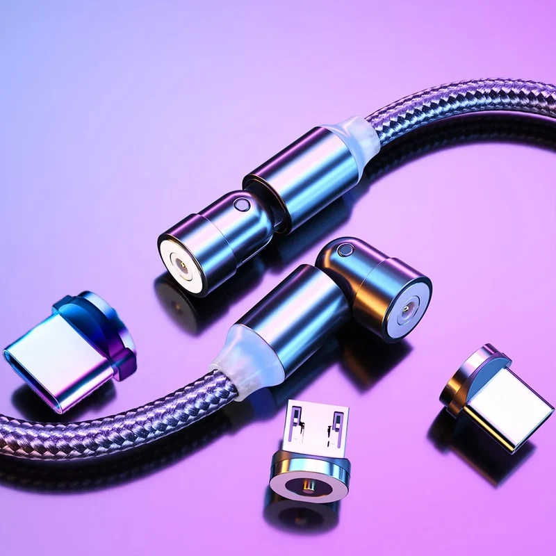 540 Degree Searchlight Magnetic Charger 3 in 1 Suction Rotary Micro Charging Cable With Type-C USBC LOS for Phone Pad