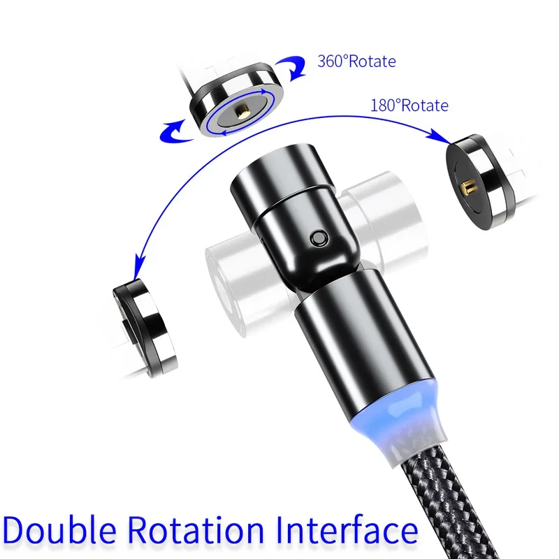 540 Degree Searchlight Magnetic Charger 3 in 1 Suction Rotary Micro Charging Cable With Type-C USBC LOS for Phone Pad