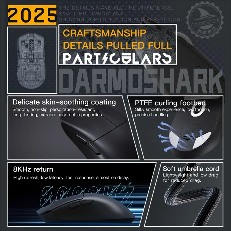 Darmoshark M3 Gaming Mouse Dual Mode 8K Wireless Tri-Mode PAW3395 Big Hand Macro Game Mouse 26000 DPI Lightweight Mice