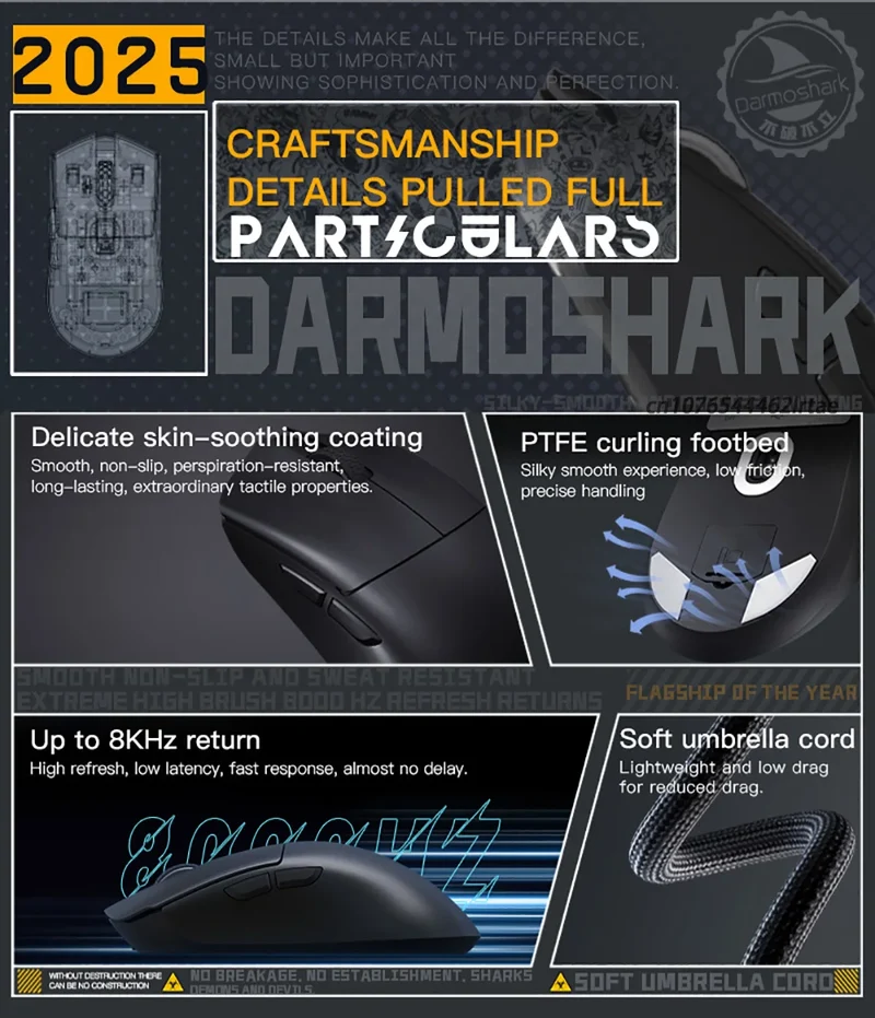 Darmoshark M3 Gaming Mouse Dual Mode 8K Wireless Tri-Mode PAW3395 Big Hand Macro Game Mouse 26000 DPI Lightweight Mice