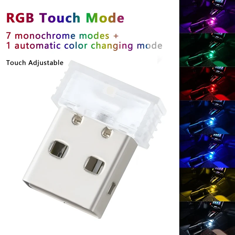 Mini USB Car Light Universal Portable USB Atmosphere Light DC 5V USB LED Car Interior Lighting kit for Laptop Night Home Office