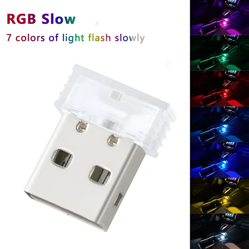 Mini USB Car Light Universal Portable USB Atmosphere Light DC 5V USB LED Car Interior Lighting kit for Laptop Night Home Office