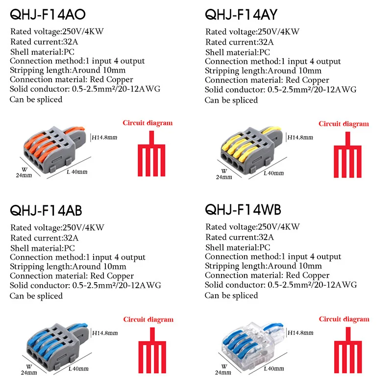 Wire Connector 1 Input Multiple Output Electrical Splitter Push-in Terminal Block Butt Home LED Light Quick Wiring Connectors