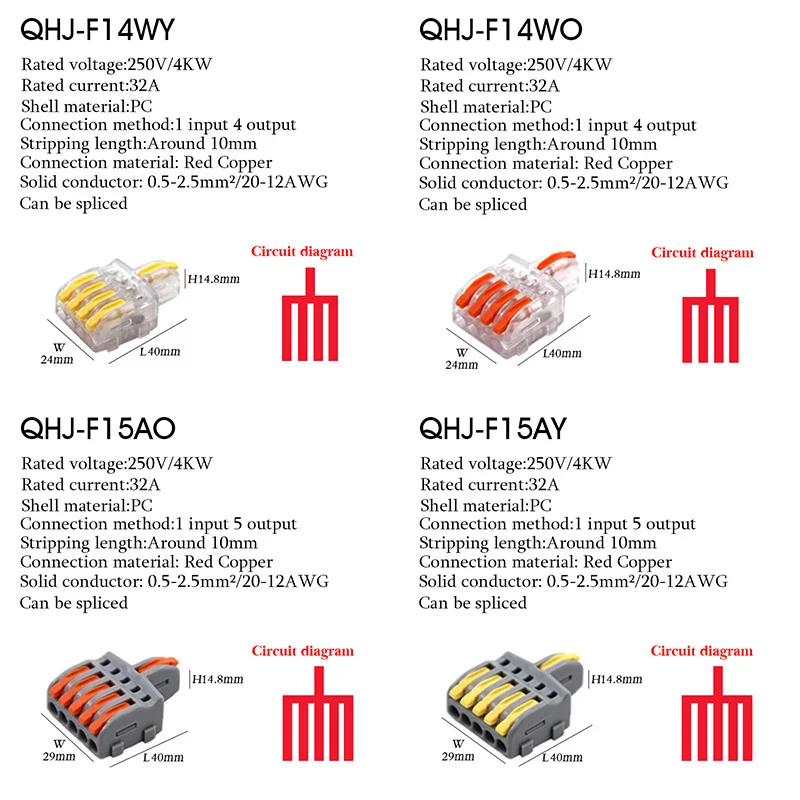 Wire Connector 1 Input Multiple Output Electrical Splitter Push-in Terminal Block Butt Home LED Light Quick Wiring Connectors