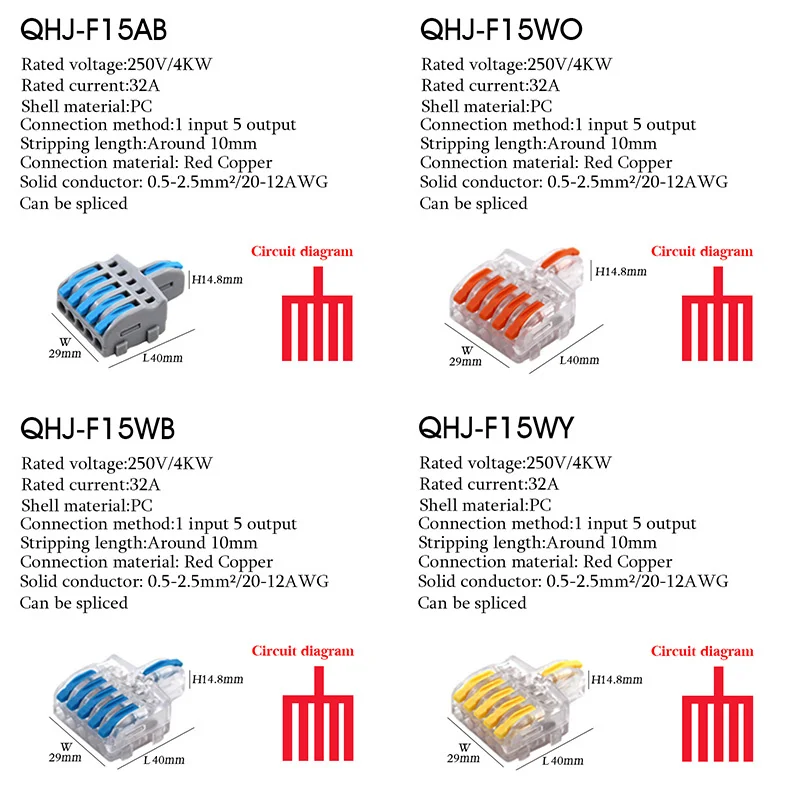 Wire Connector 1 Input Multiple Output Electrical Splitter Push-in Terminal Block Butt Home LED Light Quick Wiring Connectors