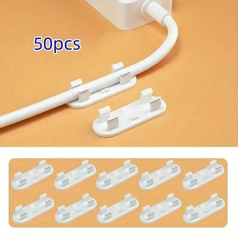 20/50pcs Adjustable Cable Management Clips Adhesive Sticky Wire Clips Cord Holder For TV PC Cable Under Desk Wall Home Office
