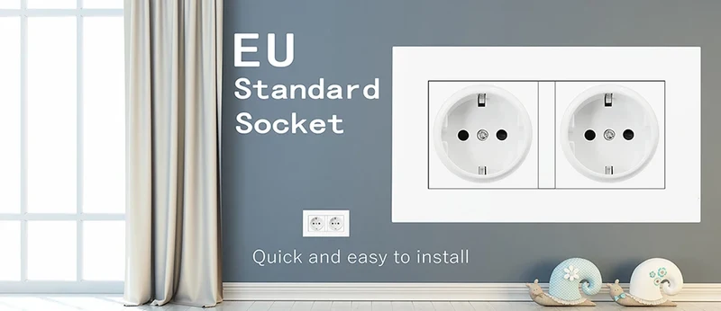 Delviz US Multi-purpose Socket, 15A US Universal power jack,AC 110-250V, 120mm x 74mm White Panel, Double Jack Power Wall Outlet