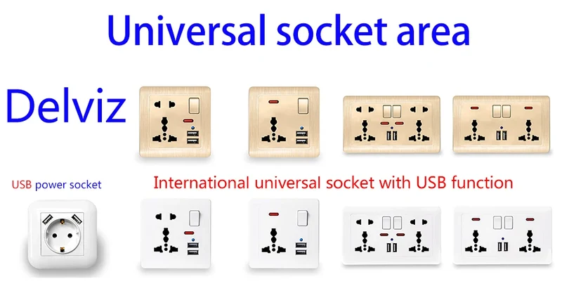 Delviz US Multi-purpose Socket, 15A US Universal power jack,AC 110-250V, 120mm x 74mm White Panel, Double Jack Power Wall Outlet