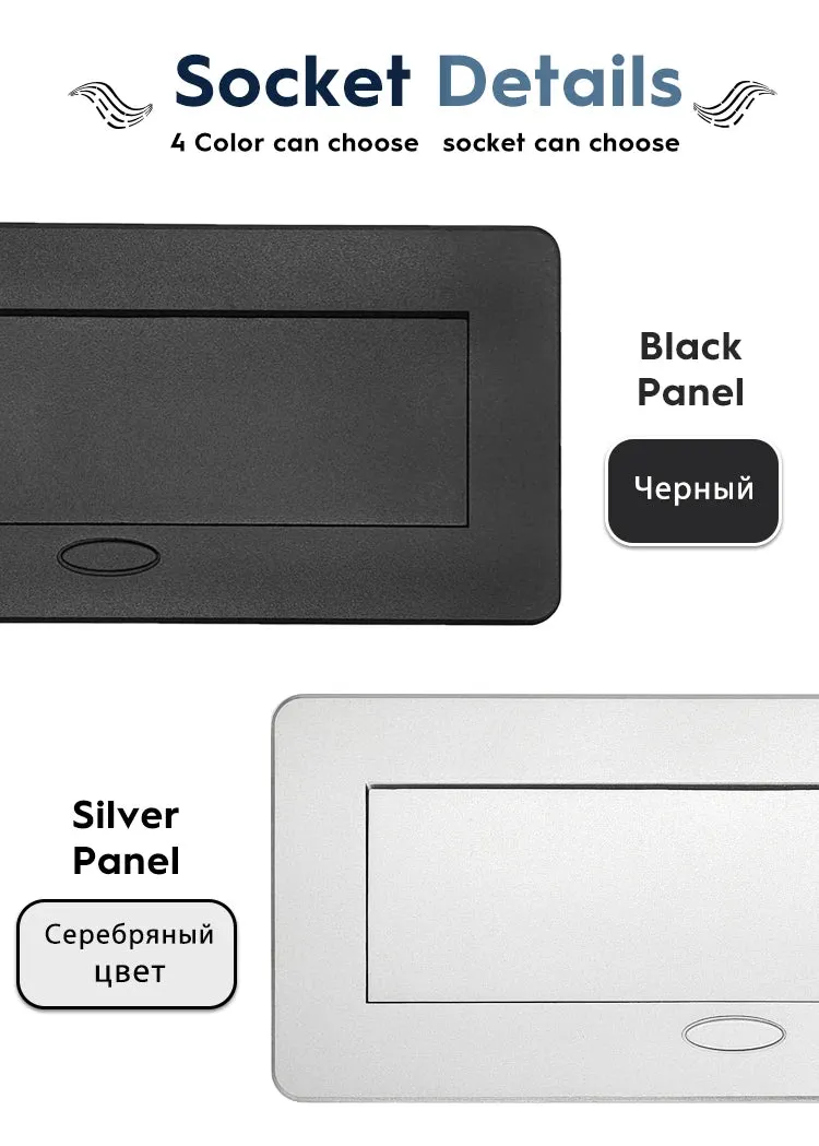 White/Black/Silver/Gold(Бронза Bинтажна) Metal Panel EUR Version RU Table Socket 2/3 Outlet USB Office Kitchen Cabinet Install