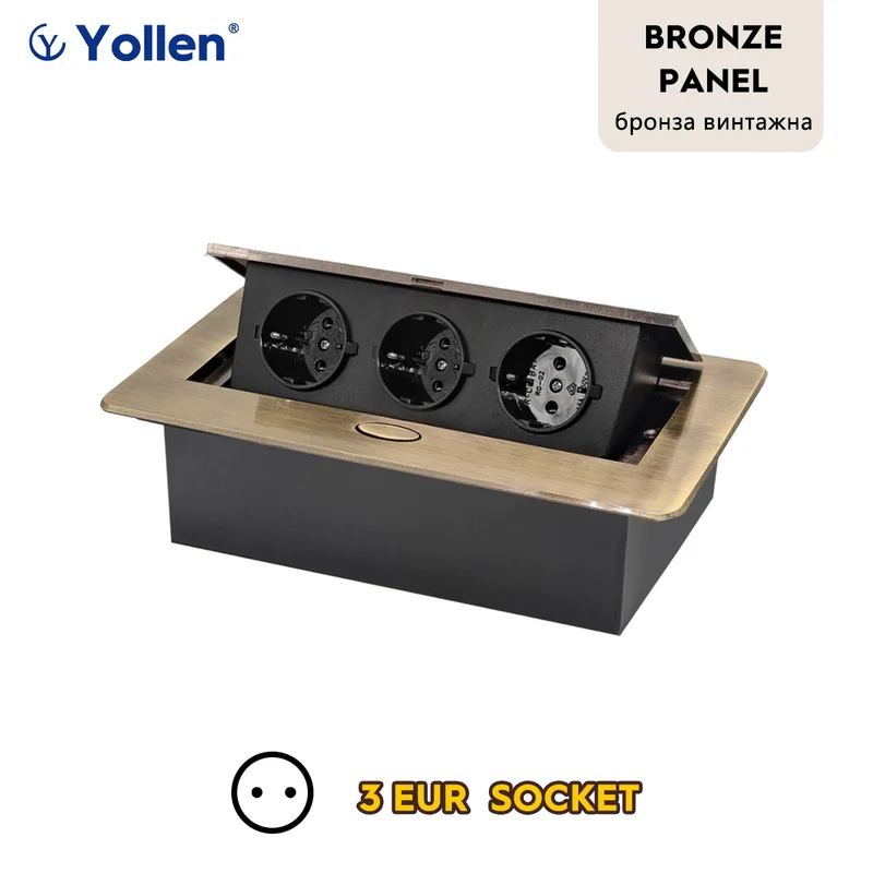 White/Black/Silver/Gold(Бронза Bинтажна) Metal Panel EUR Version RU Table Socket 2/3 Outlet USB Office Kitchen Cabinet Install