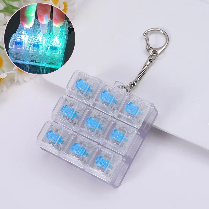 LED 9 Keys Keycap Keychains for Women Men Luminous Stress Relief Finger Pendants Fidget Keyboard Backpack Key Button Keyrings