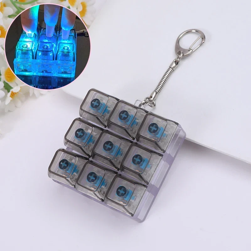 LED 9 Keys Keycap Keychains for Women Men Luminous Stress Relief Finger Pendants Fidget Keyboard Backpack Key Button Keyrings