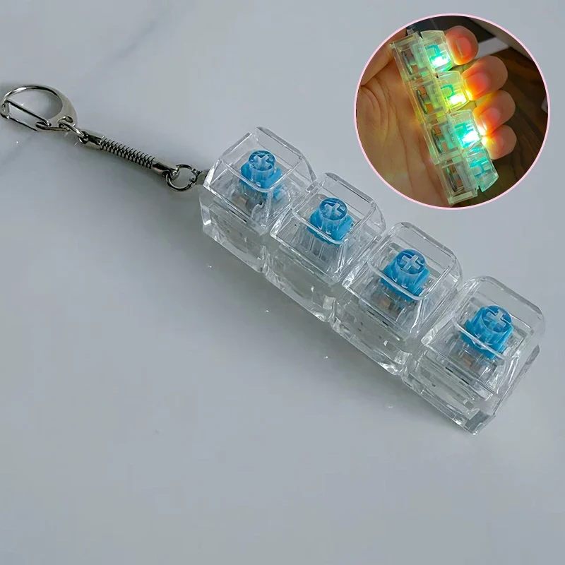 LED 9 Keys Keycap Keychains for Women Men Luminous Stress Relief Finger Pendants Fidget Keyboard Backpack Key Button Keyrings