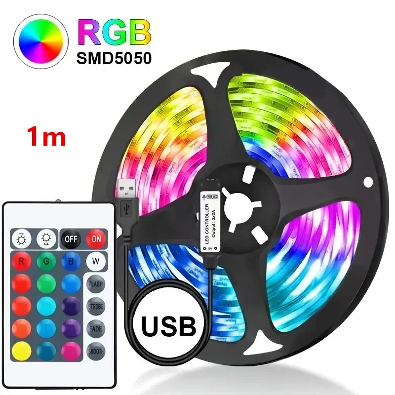 LED USB Strip Light Color Changing 5050 RGB LED Flexible Lights with 24 Keys for Children Gaming Room Home Party TV Backlight