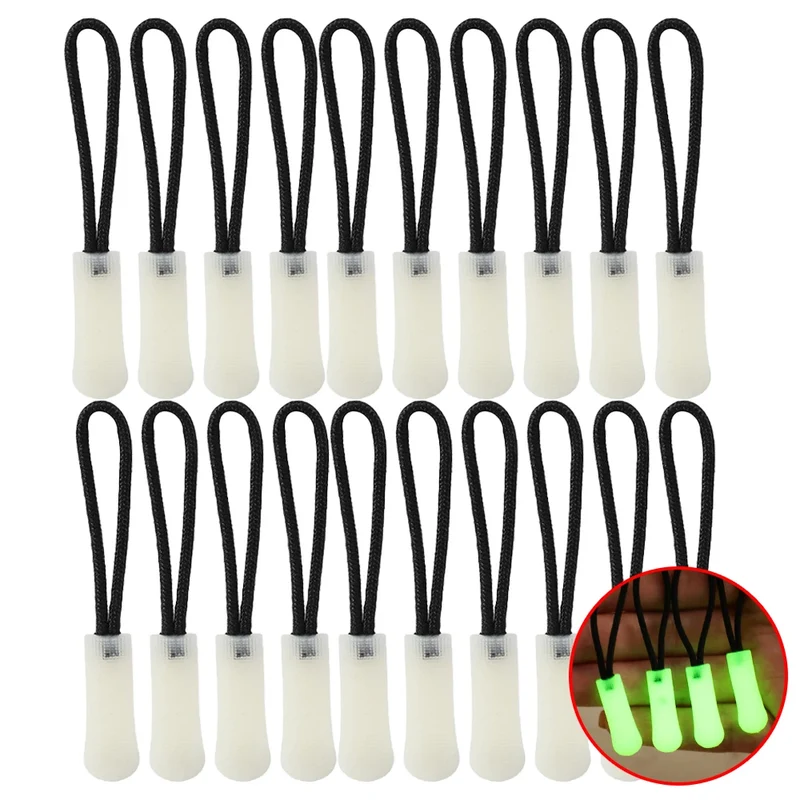 30-3pcs Luminous Zipper Pull Rope Glow in The Dark Zipper Head Anti-lost Backpack Clothes Jackets Slider DIY Repair Sewing Tool