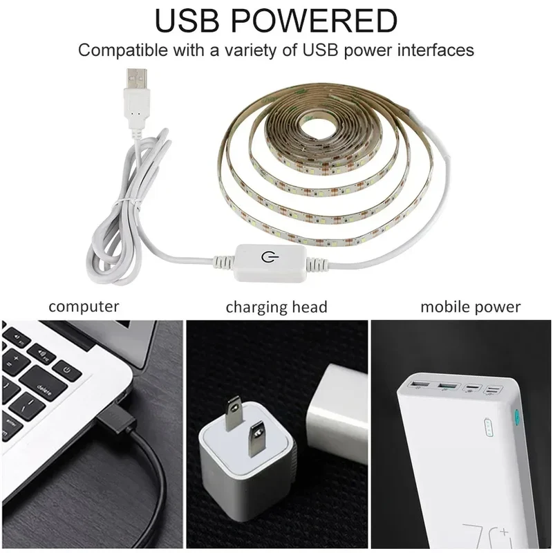LED Strip Light with Touch Switch USB 2835SMD LED Light Stylish Tape Ribbon Flexible Decorative Lighting Bedroom Decorations
