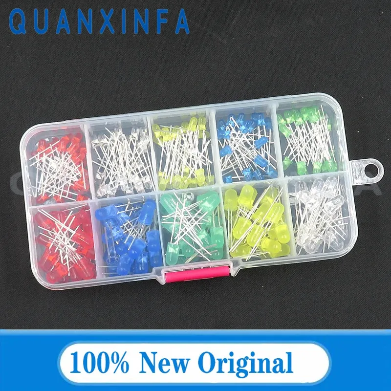 100PCS 3MM 5MM LED F3 F5 round super bright red, green, yellow, blue and white LED 20 each