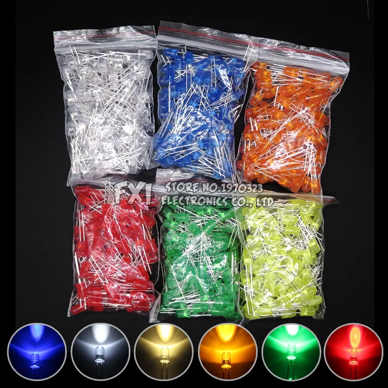 100PCS F5 LED Diode 5MM Assorted Kit White Green Red Blue Yellow Orange Pink Purple Warm White DIY kit Light Emitting Diode bxv