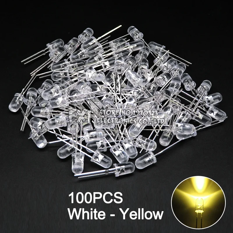 100PCS F5 LED Diode 5MM Assorted Kit White Green Red Blue Yellow Orange Pink Purple Warm White DIY kit Light Emitting Diode bxv