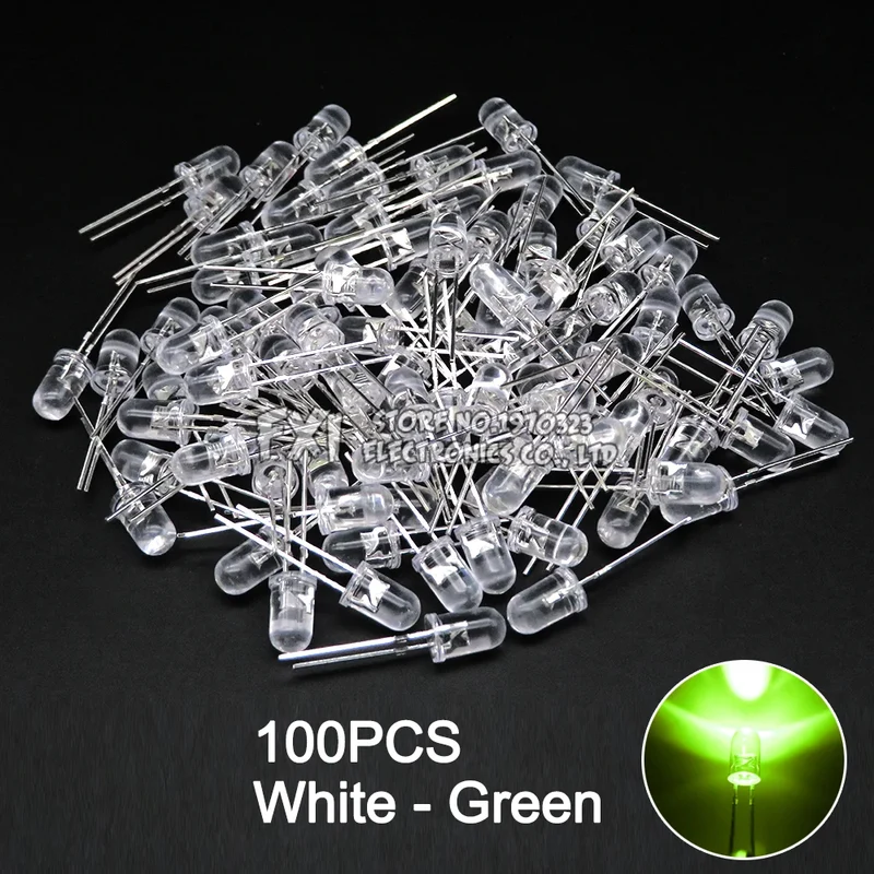 100PCS F5 LED Diode 5MM Assorted Kit White Green Red Blue Yellow Orange Pink Purple Warm White DIY kit Light Emitting Diode bxv