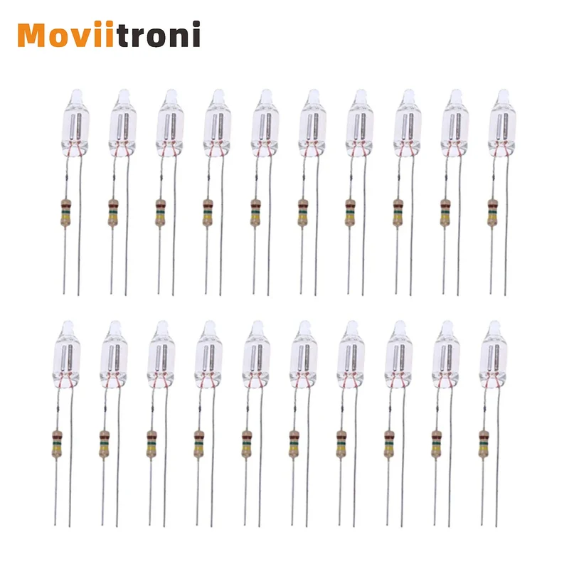 20PCS Neon Indicator Lamps With Resistance Connected To 220V 4mm 5mm 6mm Neon Glow Lamp Mains Indicator-Red Light