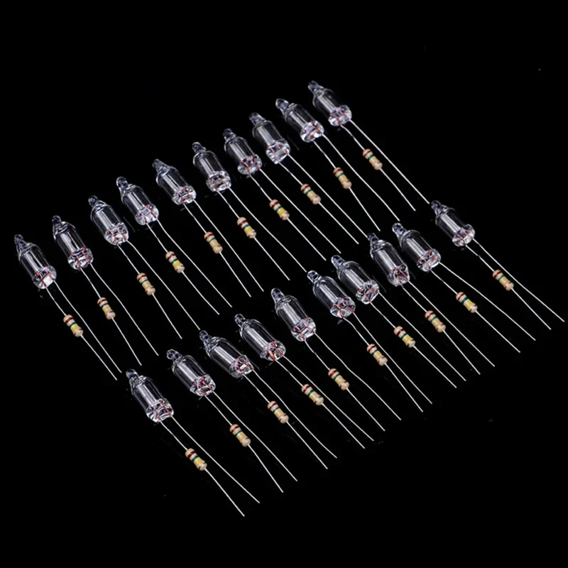 20PCS Neon Indicator Lamps With Resistance Connected To 220V 4mm 5mm 6mm Neon Glow Lamp Mains Indicator-Red Light