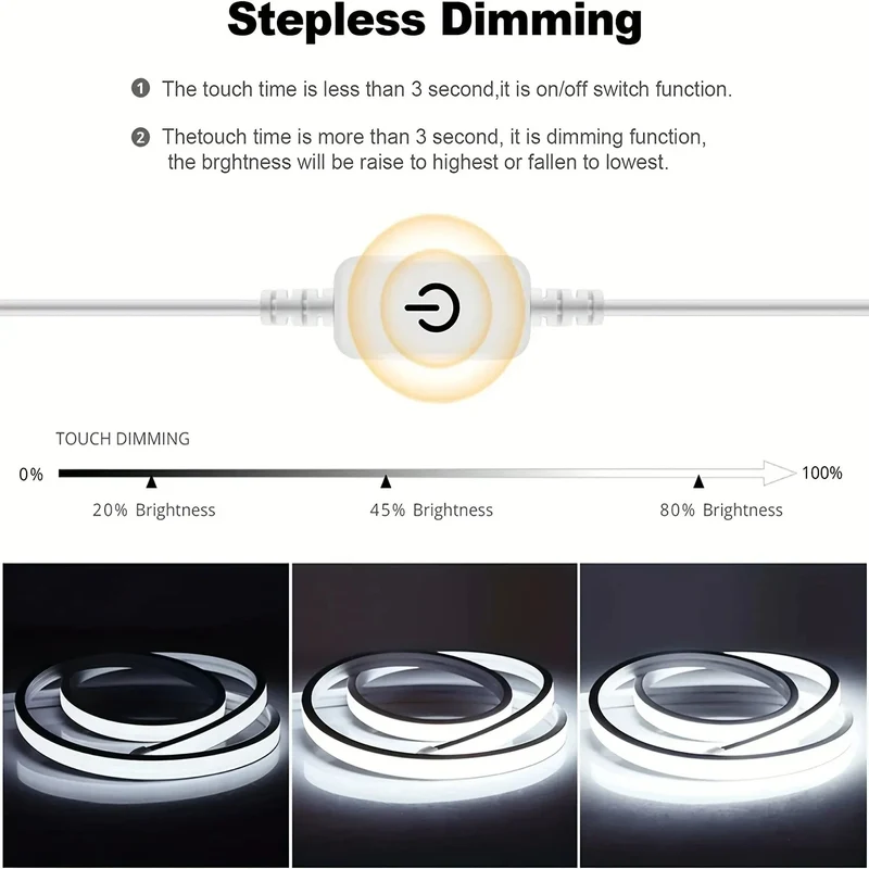 USB 5V Neon LED Strip Light Smart Touch Sensor Dimmable Neon Sign Light Tape Waterproof Flexible Lighting Lamp For Room Decor