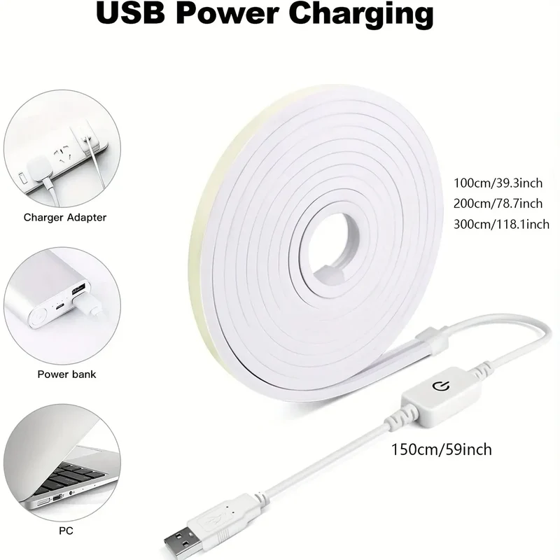 USB 5V Neon LED Strip Light Smart Touch Sensor Dimmable Neon Sign Light Tape Waterproof Flexible Lighting Lamp For Room Decor